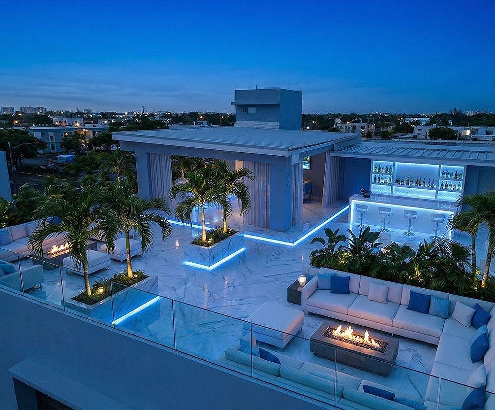 Rooftop bar concept at dusk