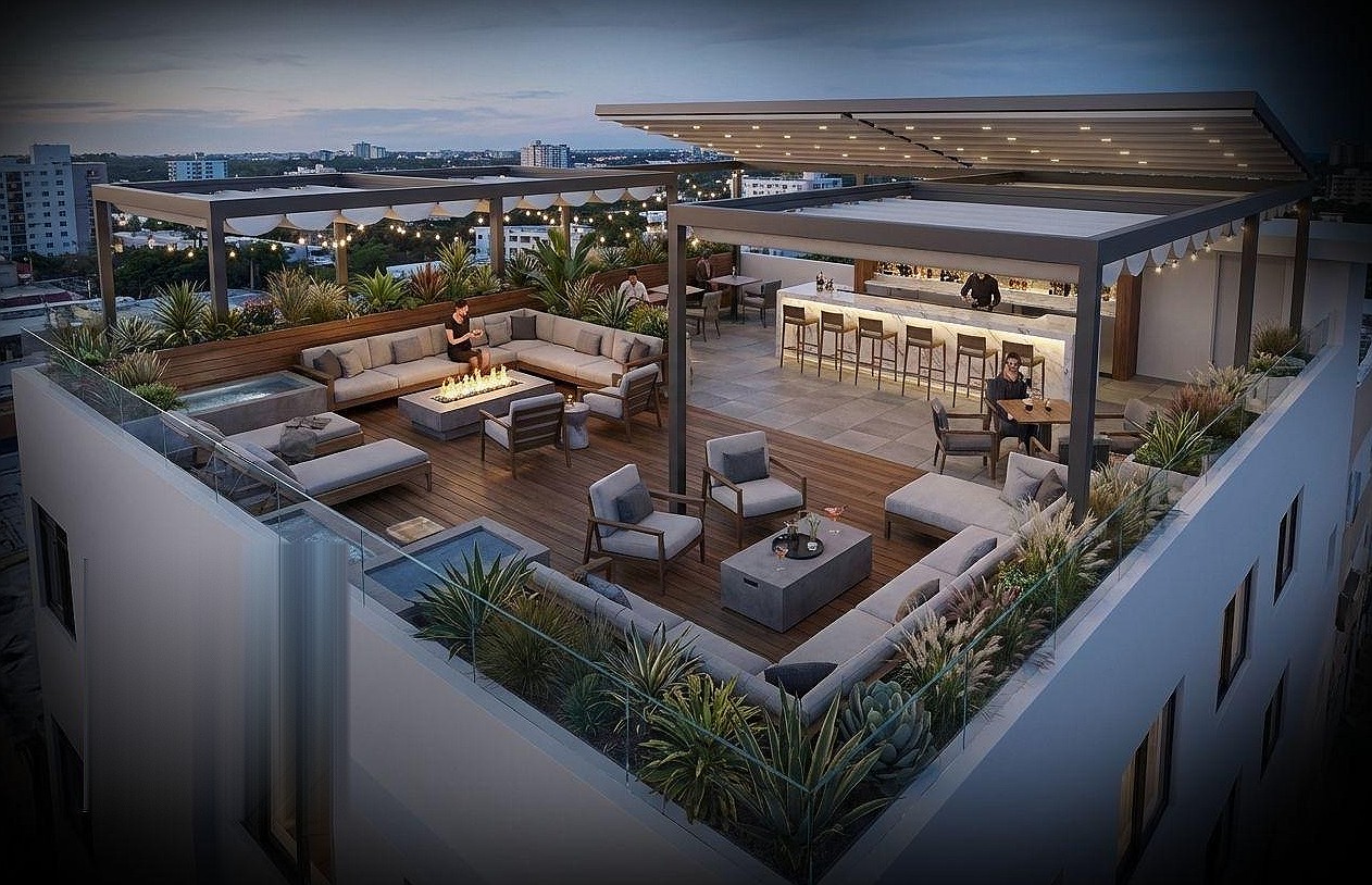 Rooftop lounge concept rendering
